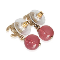 Gold-Plated  2010 CC & Pink Bead Earrings