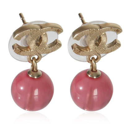 Gold-Plated  2010 CC & Pink Bead Earrings
