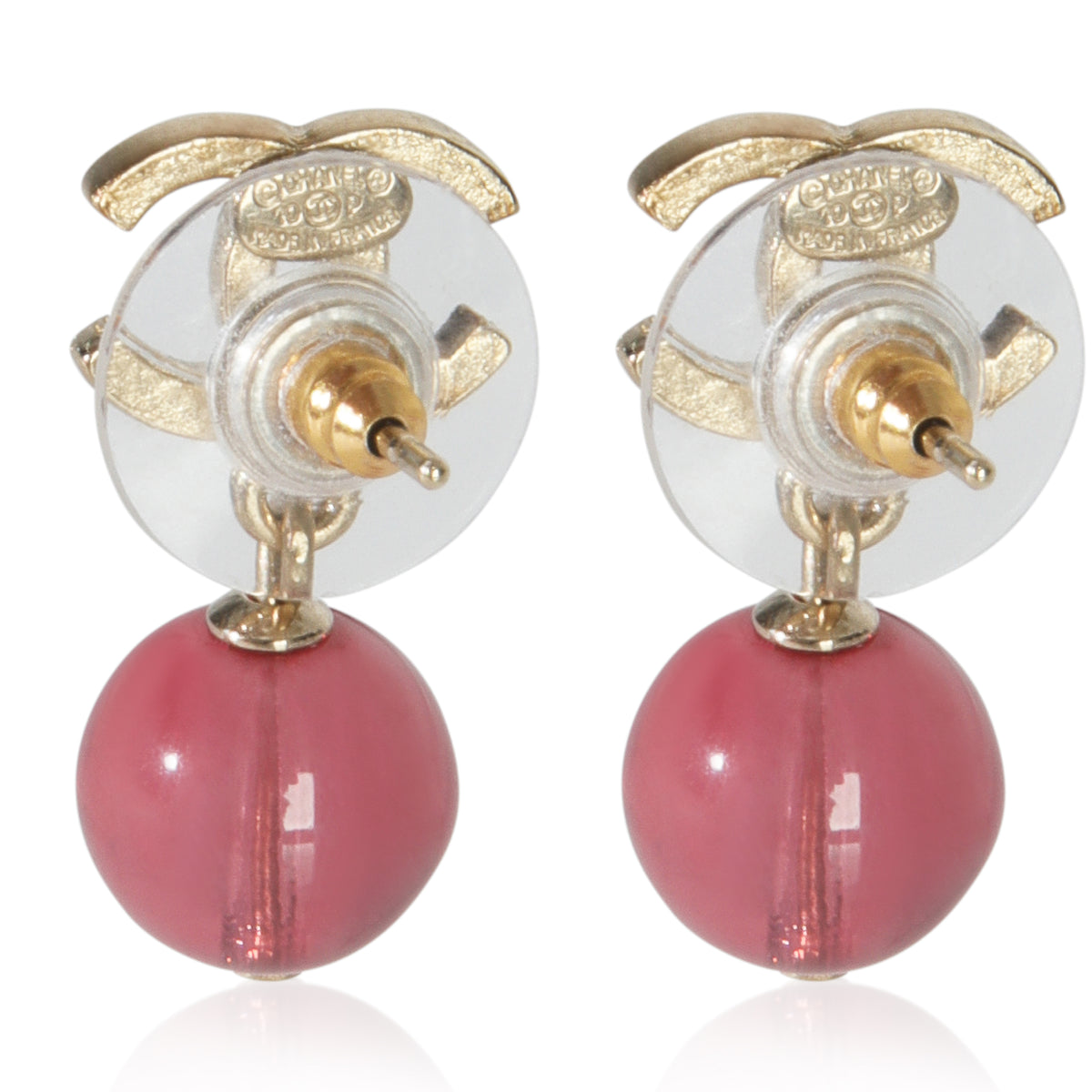 Gold-Plated  2010 CC & Pink Bead Earrings