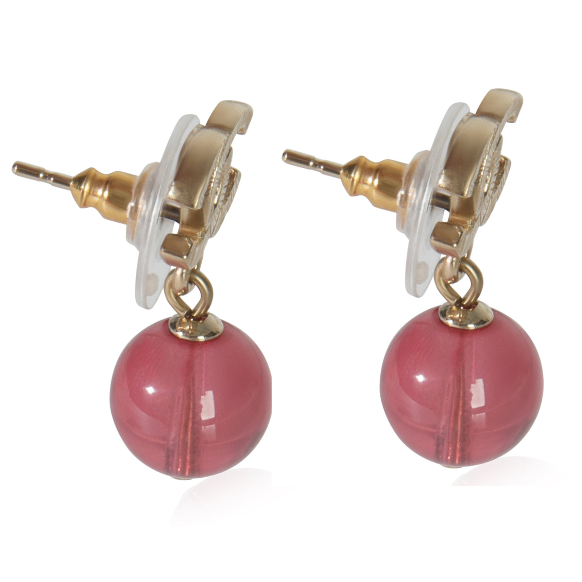 Gold-Plated  2010 CC & Pink Bead Earrings