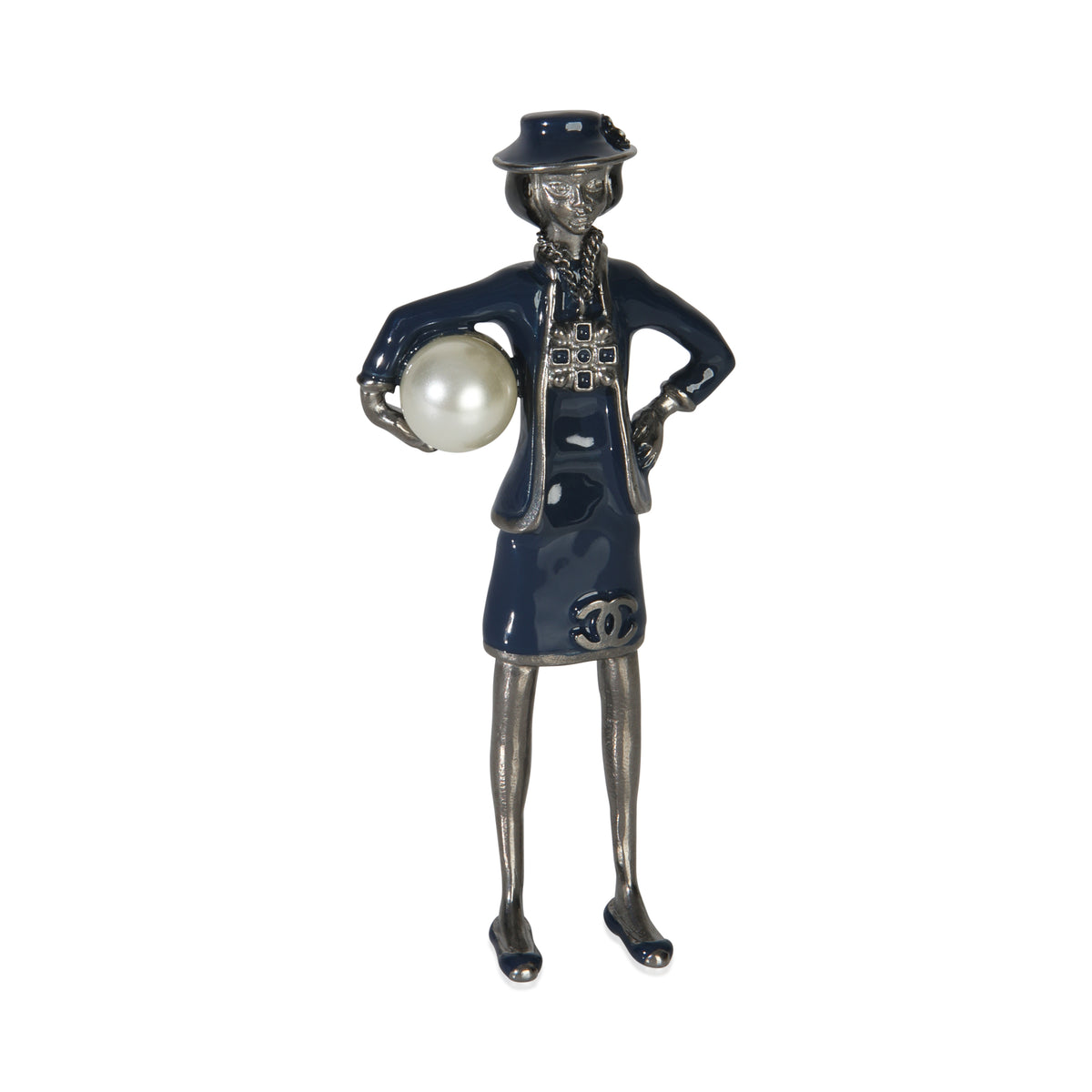 2012 Faux Pearl & Enamel Mademoiselle Brooch