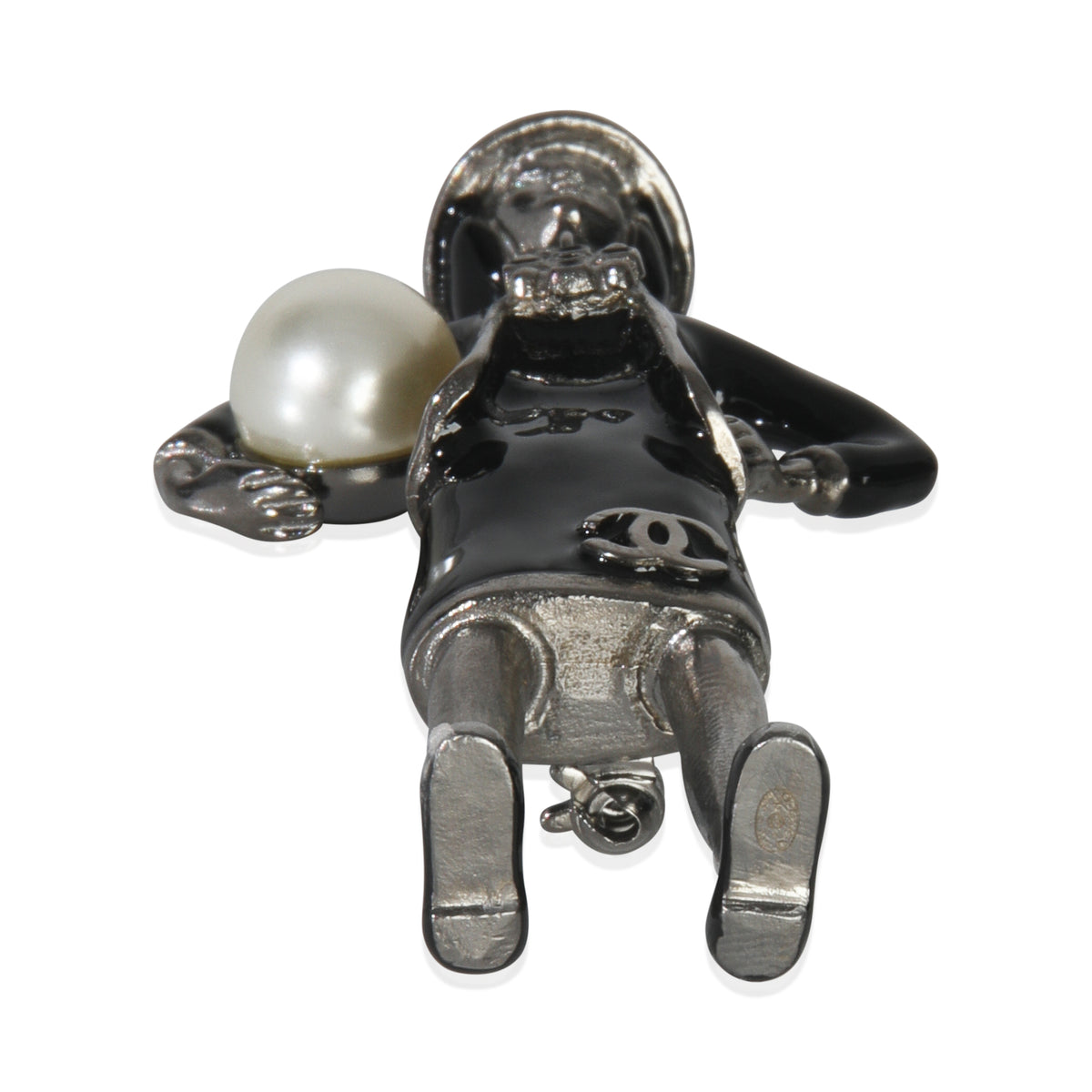 2012 Faux Pearl & Enamel Mademoiselle Brooch Brooch