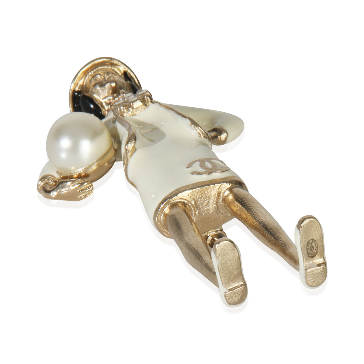Gold-Plated  2012 Faux Pearl & Enamel Mademoiselle Brooch Brooch