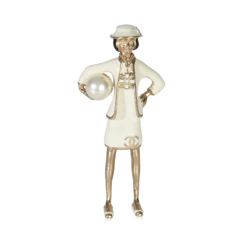 Gold-Plated  2012 Faux Pearl & Enamel Mademoiselle Brooch Brooch