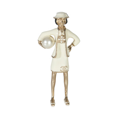 Gold-Plated  2012 Faux Pearl & Enamel Mademoiselle Brooch Brooch