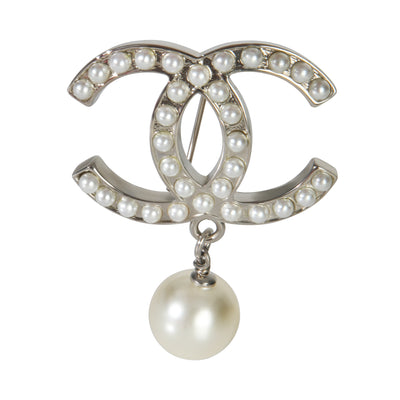 Gold-Plated  2008 Faux Pearl CC Brooch