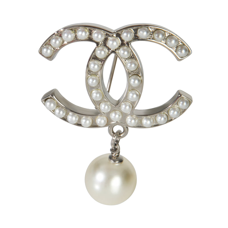 Gold-Plated  2008 Faux Pearl CC Brooch