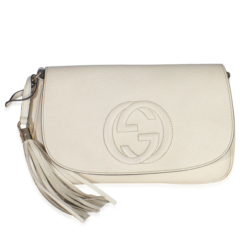 Cream Pebbled Calfskin Interlocking G Medium Soho Flap Bag