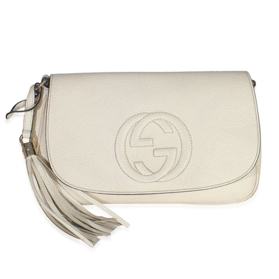 Cream Pebbled Calfskin Interlocking G Medium Soho Flap Bag