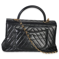 Chanel Black Chevron Aged Calfskin Large Coco Top Handle Bag Handbag bv