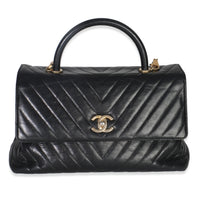 Chanel Black Chevron Aged Calfskin Large Coco Top Handle Bag Handbag fv