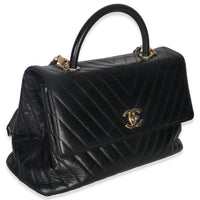 Chanel Black Chevron Aged Calfskin Large Coco Top Handle Bag Handbag pv