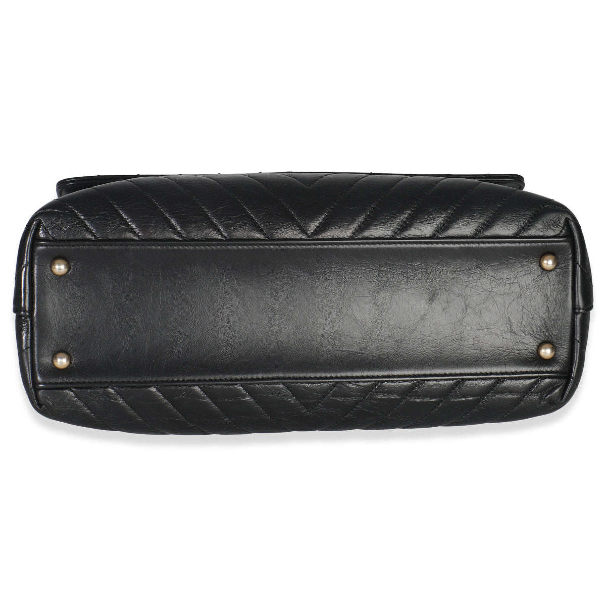 Chanel Black Chevron Aged Calfskin Large Coco Top Handle Bag Handbag stamp