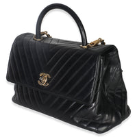 Chanel Black Chevron Aged Calfskin Large Coco Top Handle Bag Handbag sv