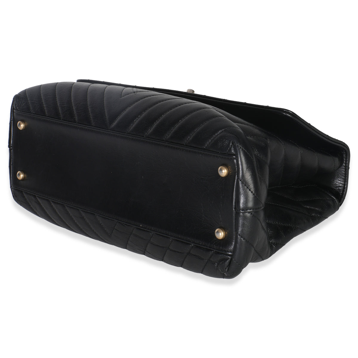 Chanel Black Chevron Aged Calfskin Large Coco Top Handle Bag Handbag box