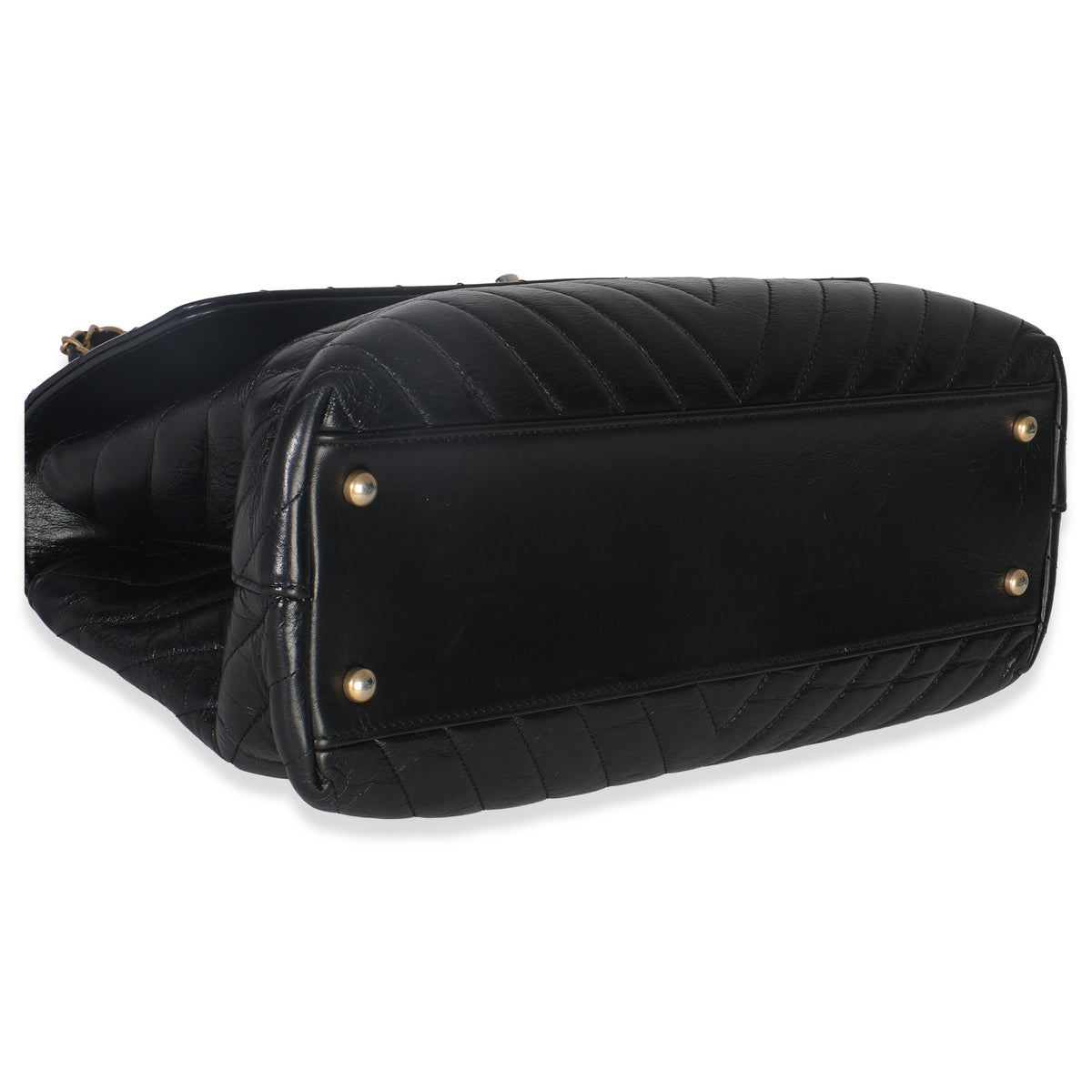 Chanel Black Chevron Aged Calfskin Large Coco Top Handle Bag Handbag clasp