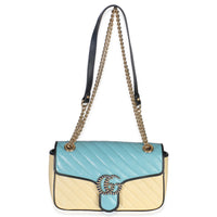 Gucci Blue Yellow Calfskin Matelasse Diagonal Torchon Small GG Marmont Bag Handbag av