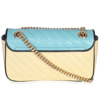 Gucci Blue Yellow Calfskin Matelasse Diagonal Torchon Small GG Marmont Bag Handbag bv