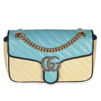 Gucci Blue Yellow Calfskin Matelasse Diagonal Torchon Small GG Marmont Bag Handbag fv