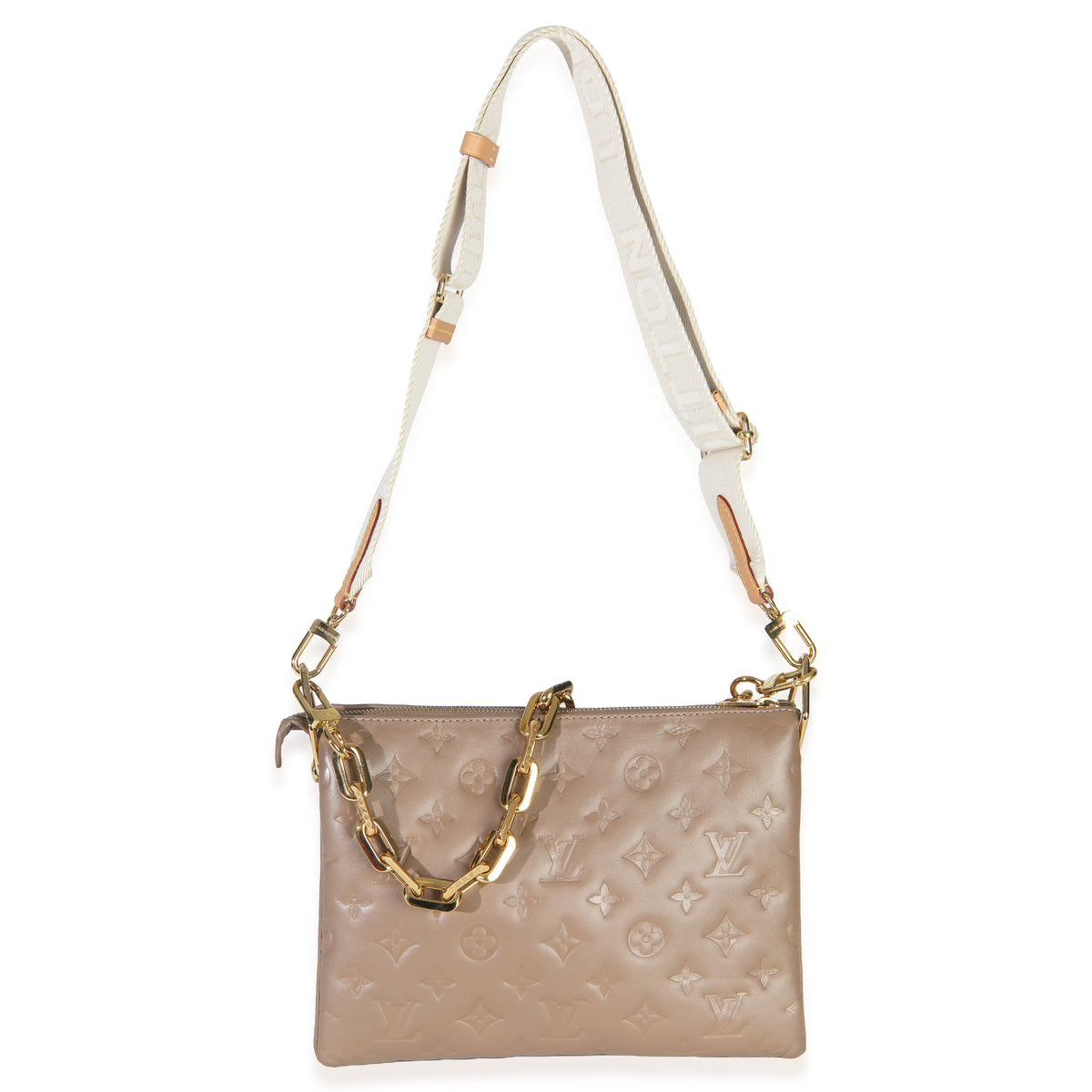 Taupe Monogram Embossed Lambskin Coussin PM