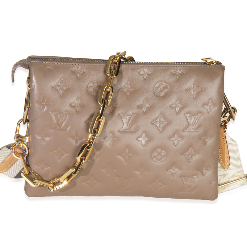 Taupe Monogram Embossed Lambskin Coussin PM