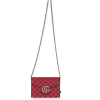 Gucci Red Blue Matelasse Diagonal Canvas GG Marmont Chain Wallet Handbag av
