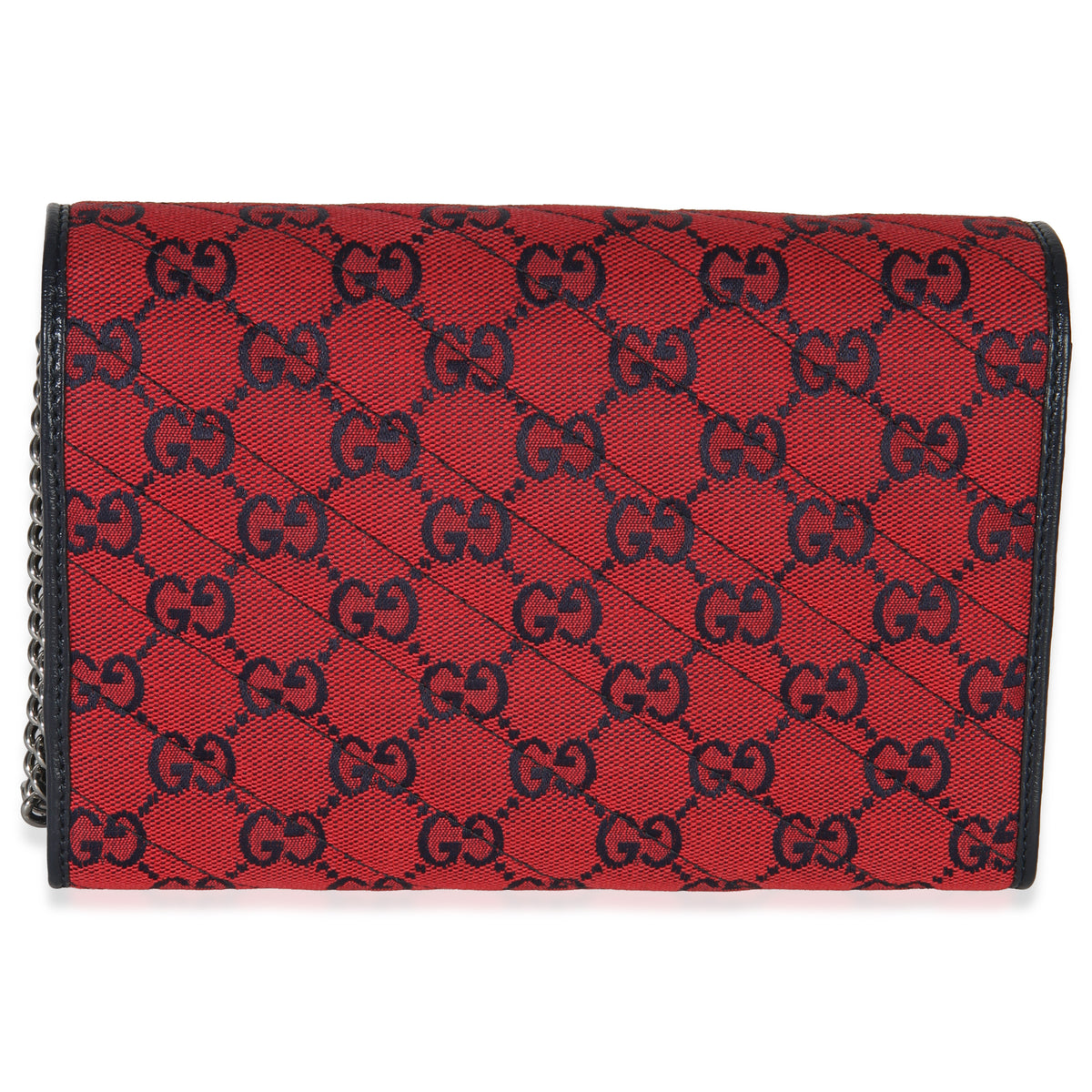 Gucci Red Blue Matelasse Diagonal Canvas GG Marmont Chain Wallet Handbag bv