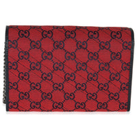 Gucci Red Blue Matelasse Diagonal Canvas GG Marmont Chain Wallet Handbag bv