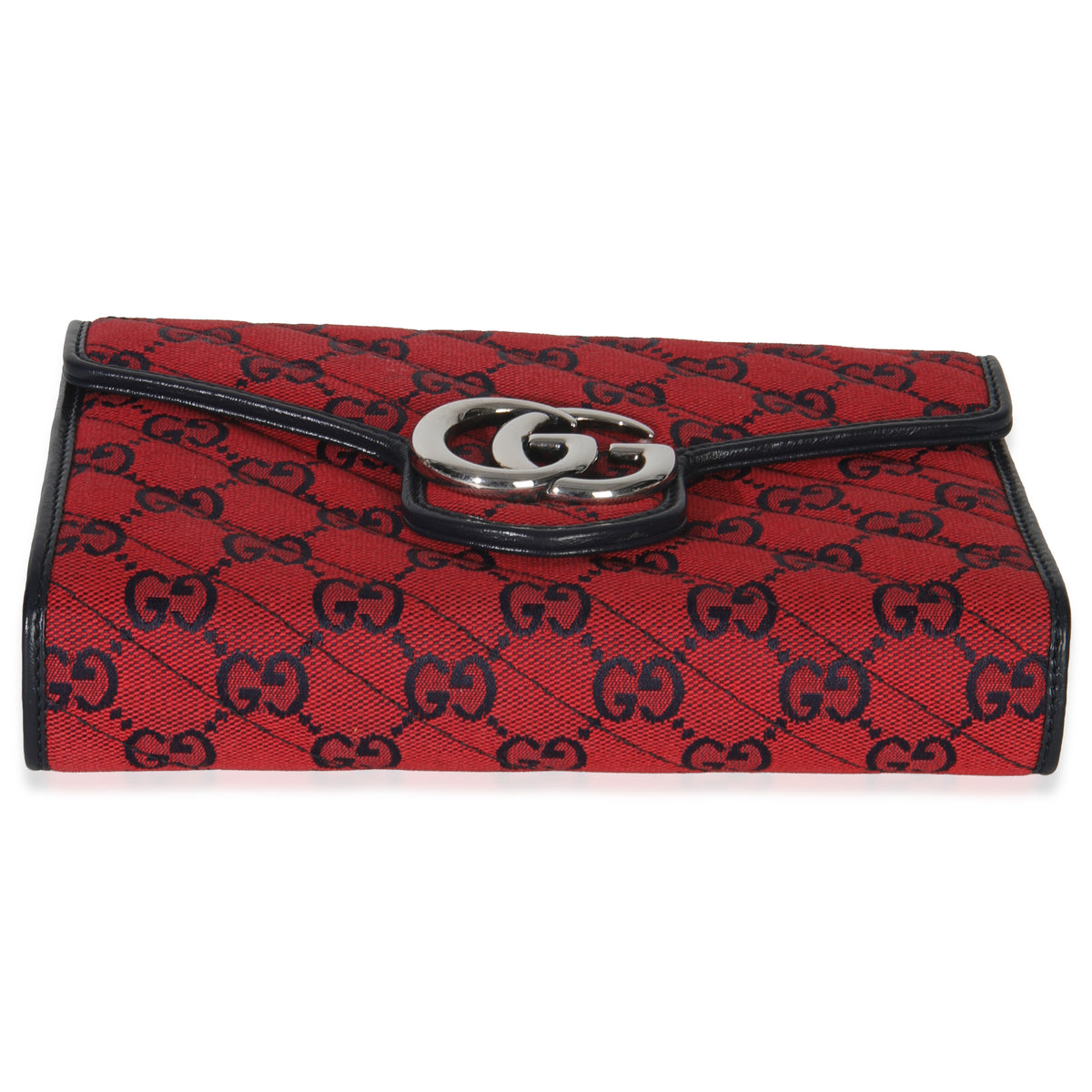 Gucci Red Blue Matelasse Diagonal Canvas GG Marmont Chain Wallet Handbag stamp