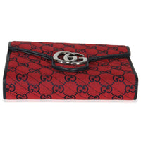 Gucci Red Blue Matelasse Diagonal Canvas GG Marmont Chain Wallet Handbag stamp