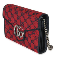 Gucci Red Blue Matelasse Diagonal Canvas GG Marmont Chain Wallet Handbag sv