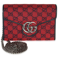Red Blue Matelasse Diagonal Canvas GG Marmont Chain Wallet