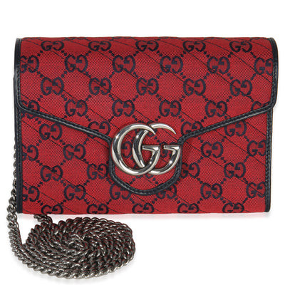 Red Blue Matelasse Diagonal Canvas GG Marmont Chain Wallet
