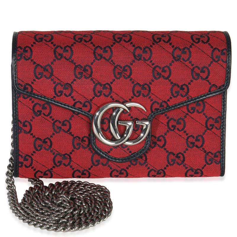 Red Blue Matelasse Diagonal Canvas GG Marmont Chain Wallet