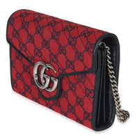 Red Blue Matelasse Diagonal Canvas GG Marmont Chain Wallet