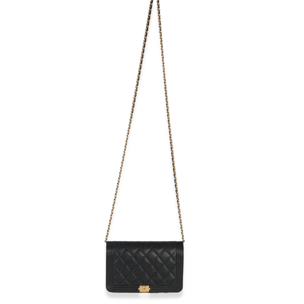 Black Quilted Caviar Boy Wallet On Chain