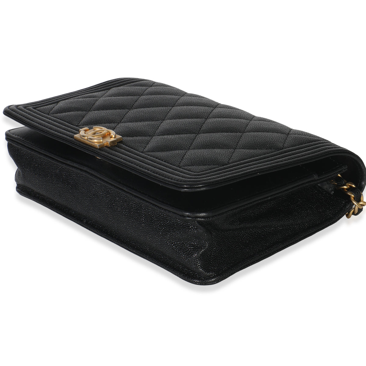 Black Quilted Caviar Boy Wallet On Chain