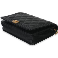 Black Quilted Caviar Boy Wallet On Chain