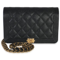 Black Quilted Caviar Boy Wallet On Chain