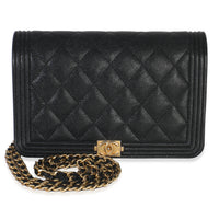 Black Quilted Caviar Boy Wallet On Chain