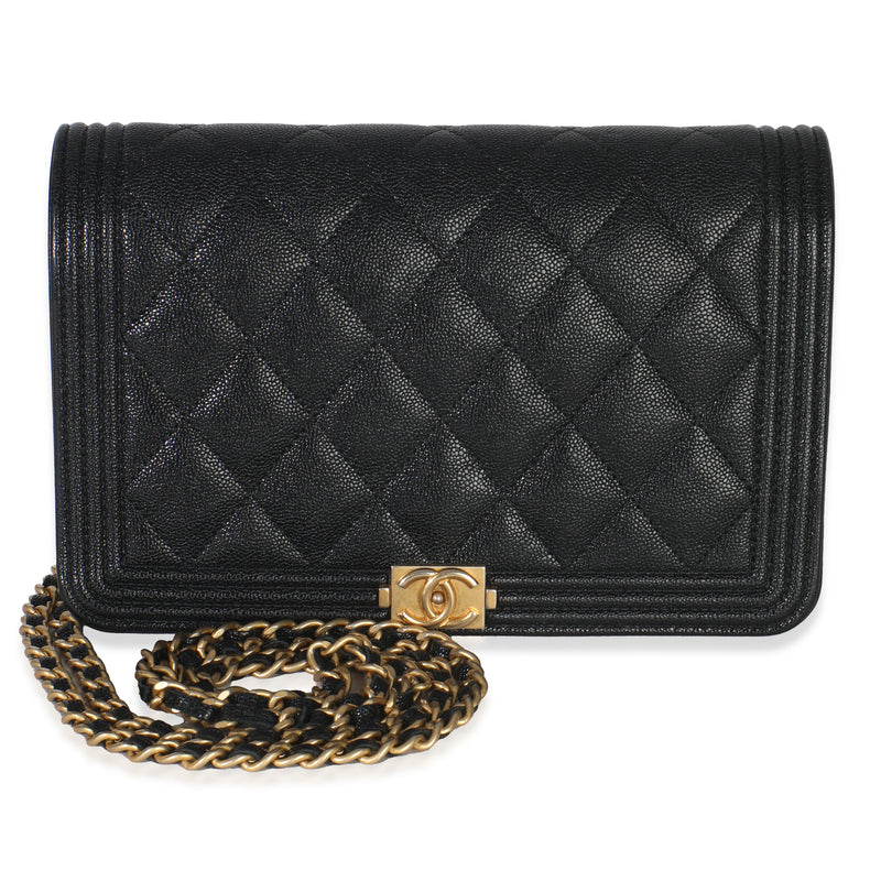 Black Quilted Caviar Boy Wallet On Chain