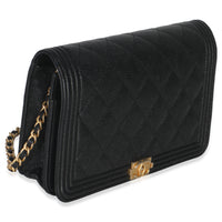 Black Quilted Caviar Boy Wallet On Chain