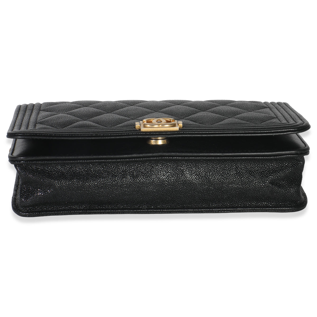 Black Quilted Caviar Boy Wallet On Chain
