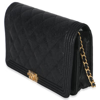 Black Quilted Caviar Boy Wallet On Chain