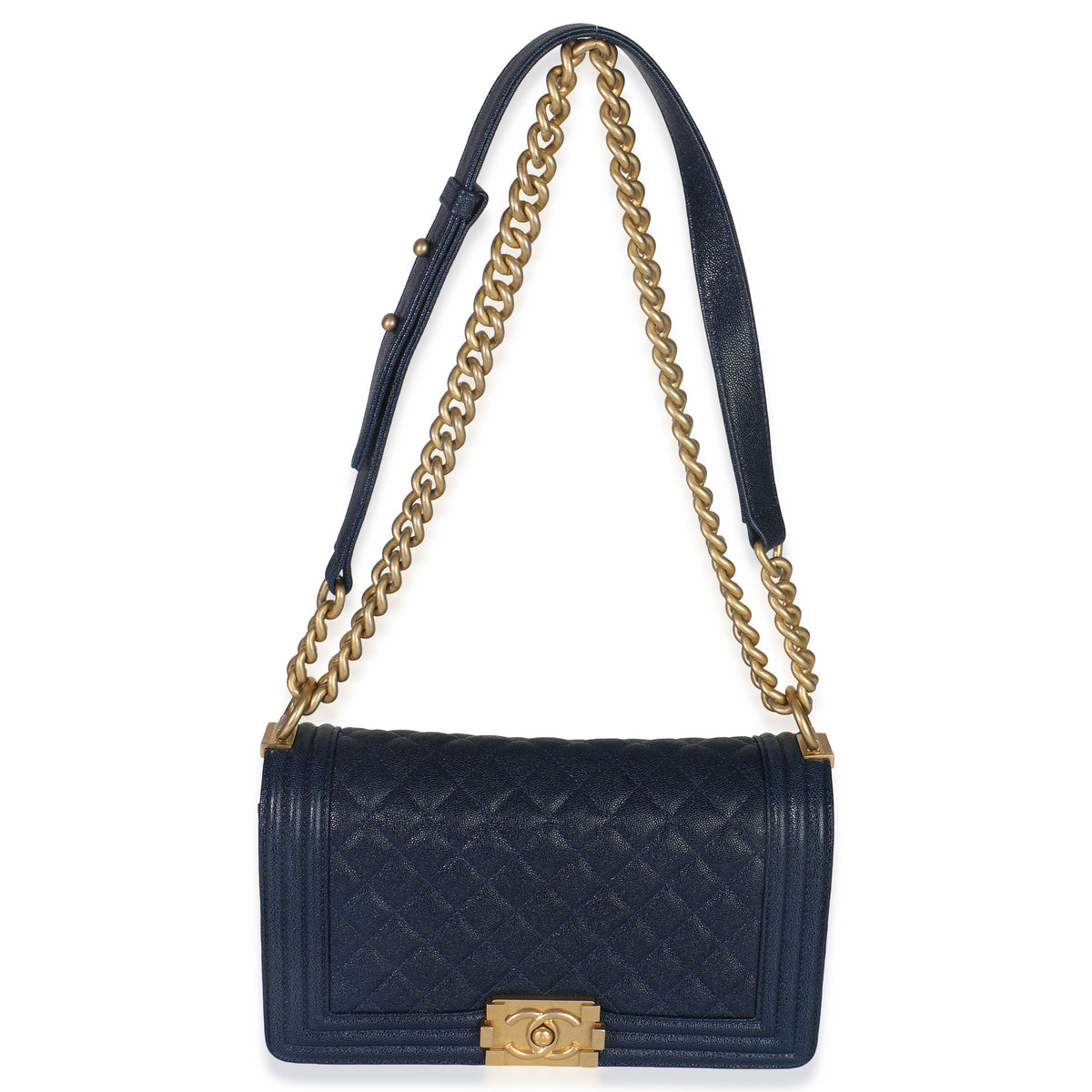 Chanel Navy Quilted Caviar Old Medium Boy Handbag Handbag av