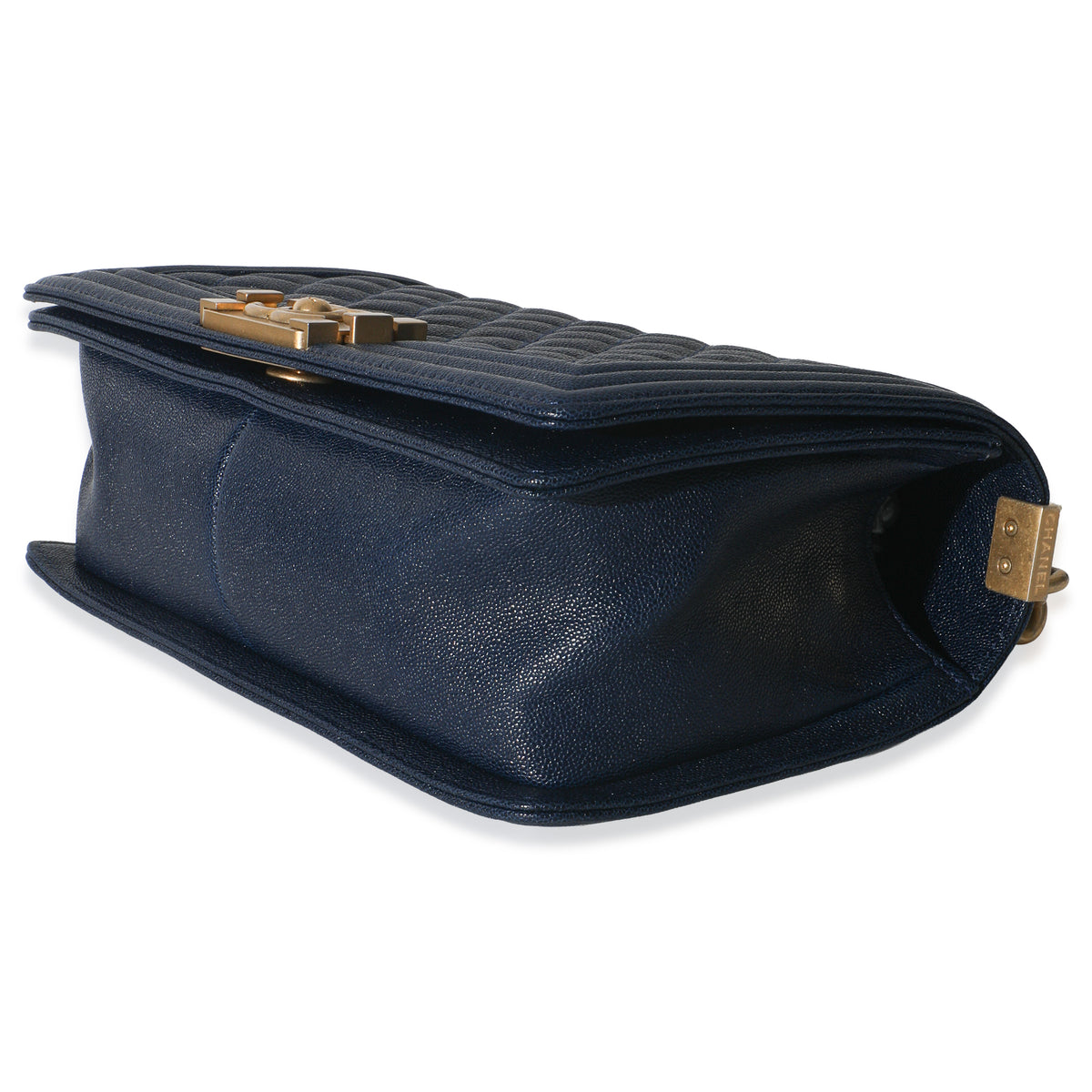 Chanel Navy Quilted Caviar Old Medium Boy Handbag Handbag box