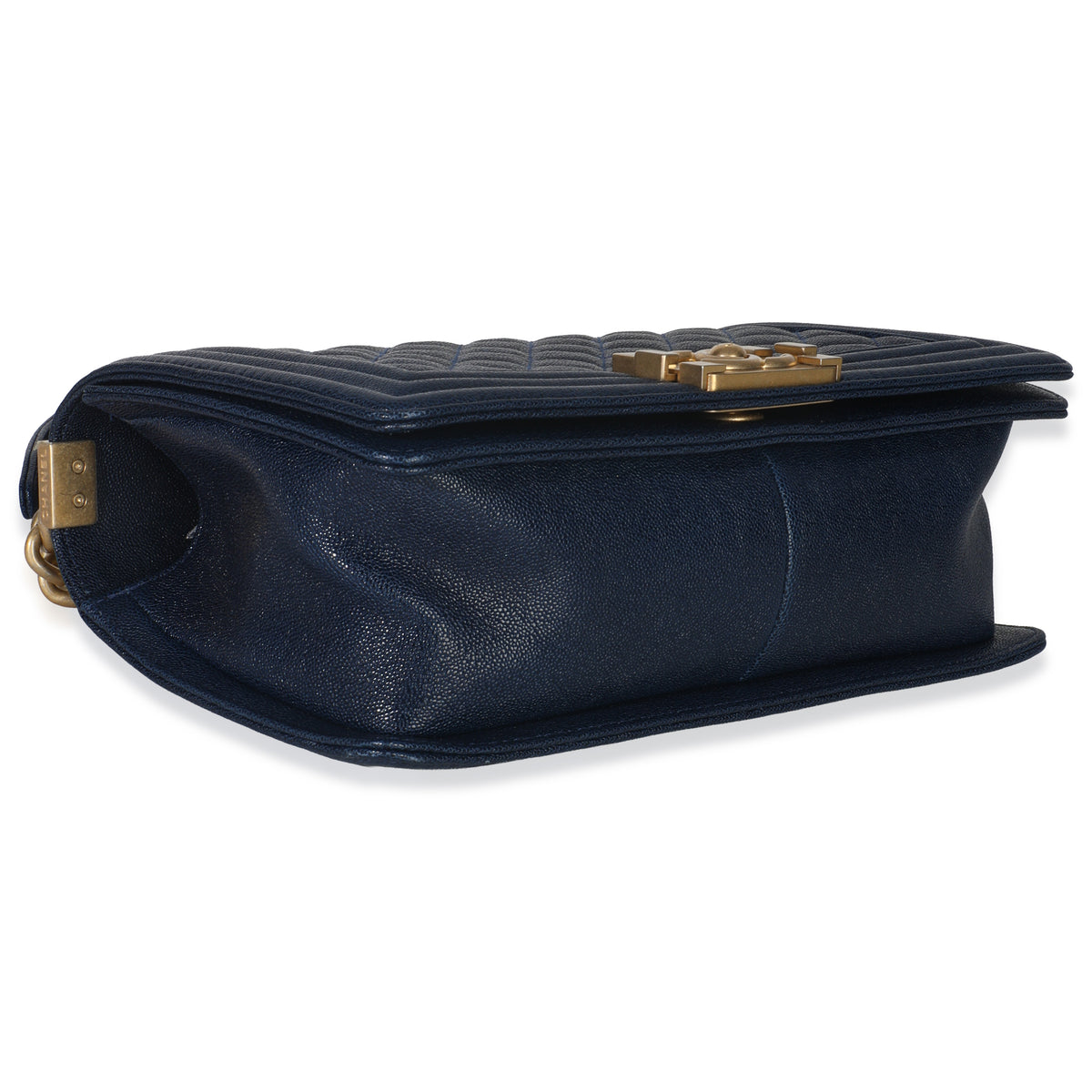 Chanel Navy Quilted Caviar Old Medium Boy Handbag Handbag clasp