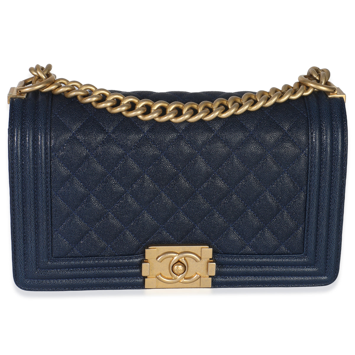 Chanel Navy Quilted Caviar Old Medium Boy Handbag Handbag fv