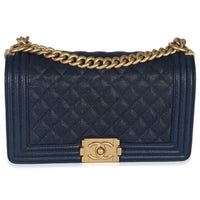 Chanel Navy Quilted Caviar Old Medium Boy Handbag Handbag fv