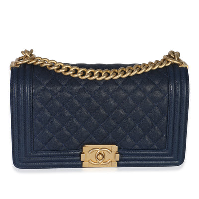 Navy Quilted Caviar Old Medium Boy Bag